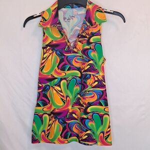 TZU TZU Vibrant Multicolor Sleeveless Golf Top Womens Small #188 *READ*